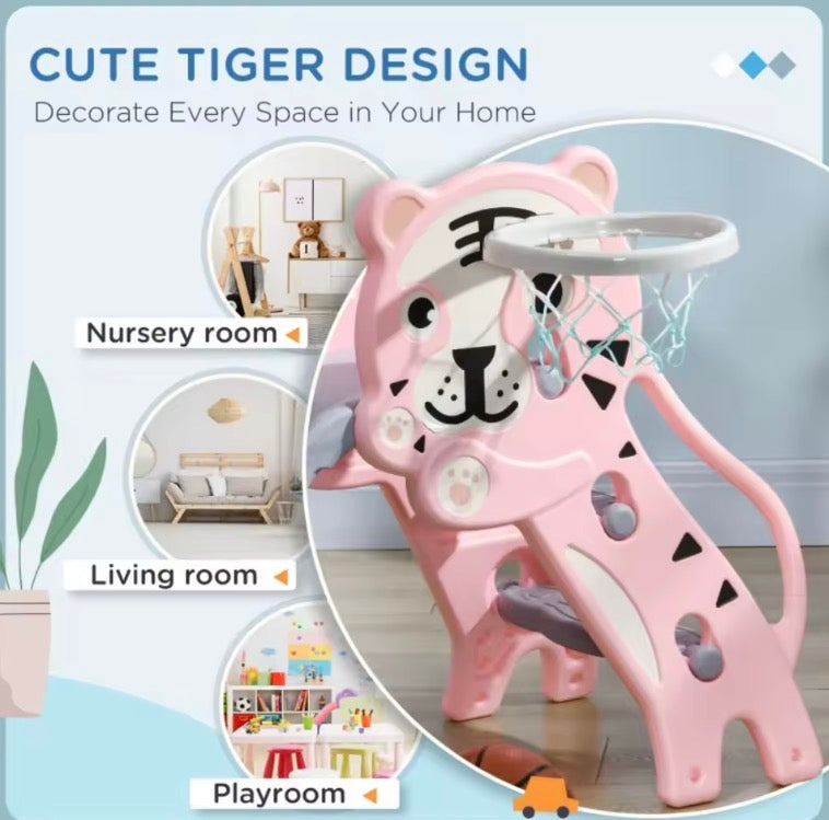 3 in 1 Baby Slide for Indoor Use with Climber, Basketball Hoop, Basketball