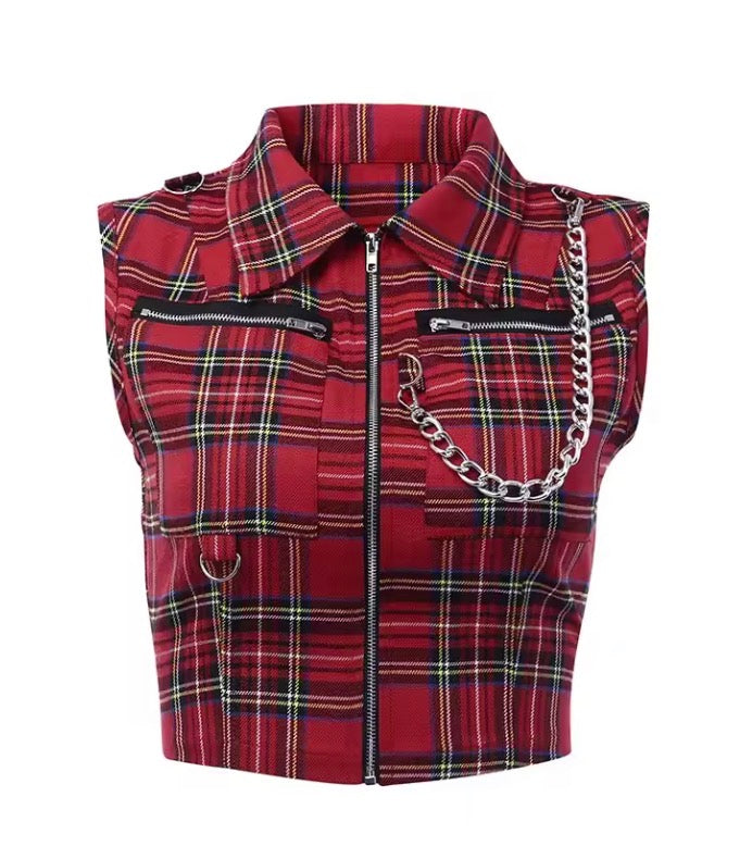 Plaid Punk Streetwear Zipper Chain