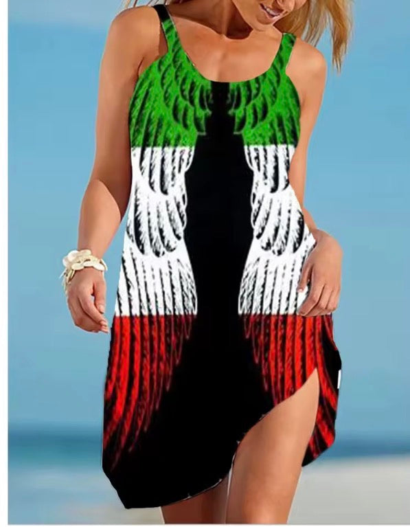 Italy Flag Dress Women Fashion Beach Strap Dress