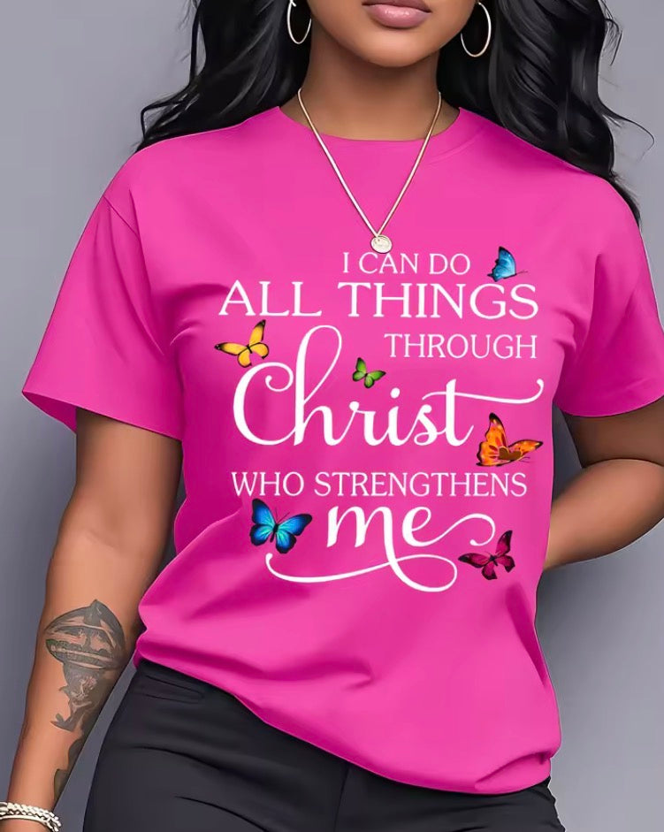 Pink I Can Do All Things Through Christ Women's Tee