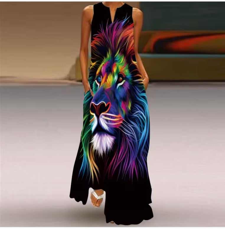 Vintage Print Maxi Dress For Women