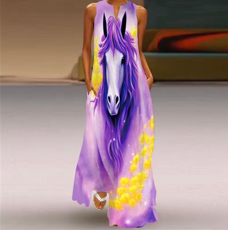 Vintage Print Maxi Dress For Women