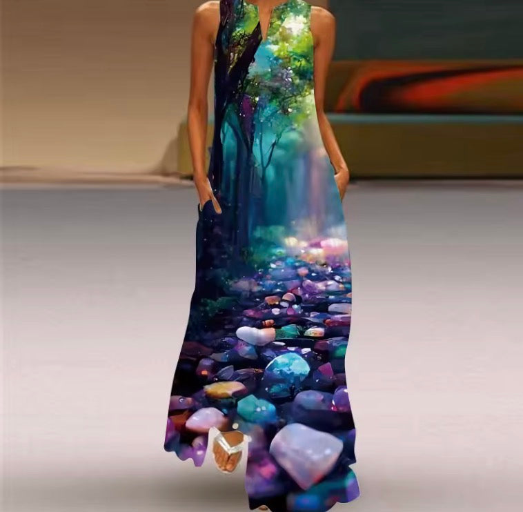 Vintage Print Maxi Dress For Women