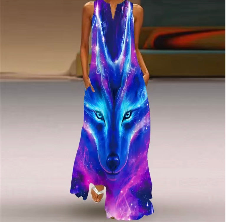 Vintage Print Maxi Dress For Women