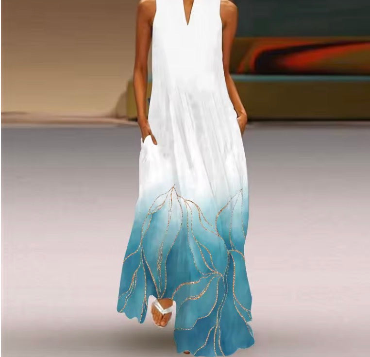 Vintage Print Maxi Dress For Women