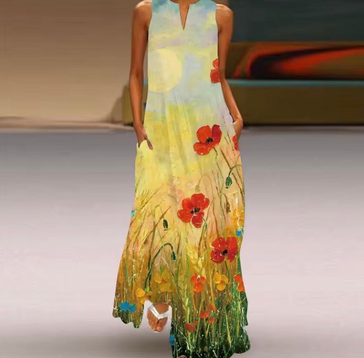 Vintage Print Maxi Dress For Women