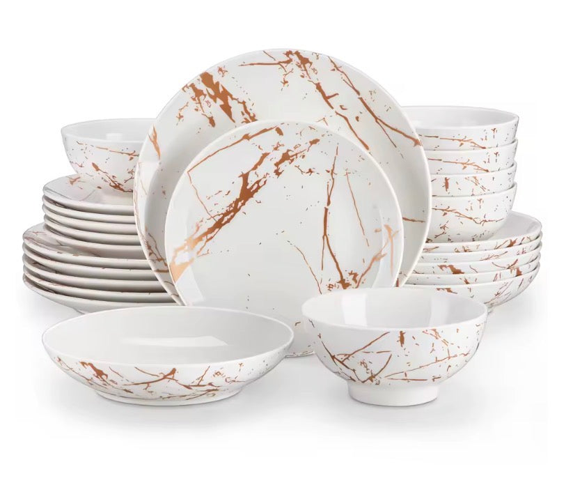 24 Piece Gold Splash Glaze Dinnerware Sets Porcelain