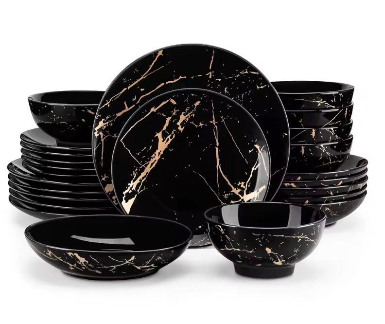 24 Piece Gold Splash Glaze Dinnerware Sets Porcelain