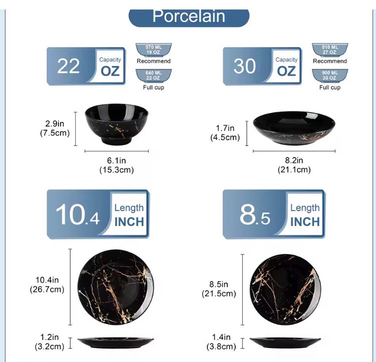 24 Piece Gold Splash Glaze Dinnerware Sets Porcelain