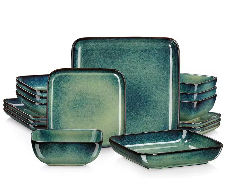 16 Piece Stern Dinner Set Square Kiln Change Glaze