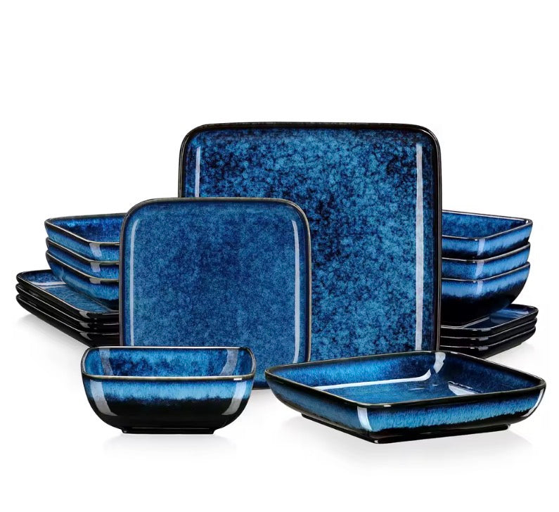 16 Piece Stern Dinner Set Square Kiln Change Glaze