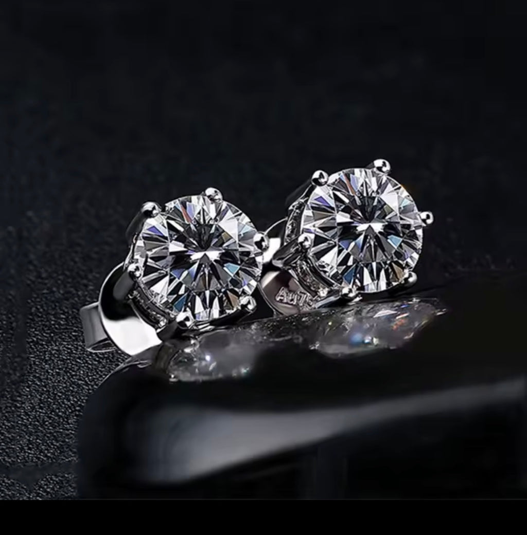 Diamond Ear Studs – 925 Sterling Silver 💎✨