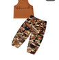 Girls Sleeveless Letter Print Sling Tank Tops + Elastic Waist Camouflage Trousers