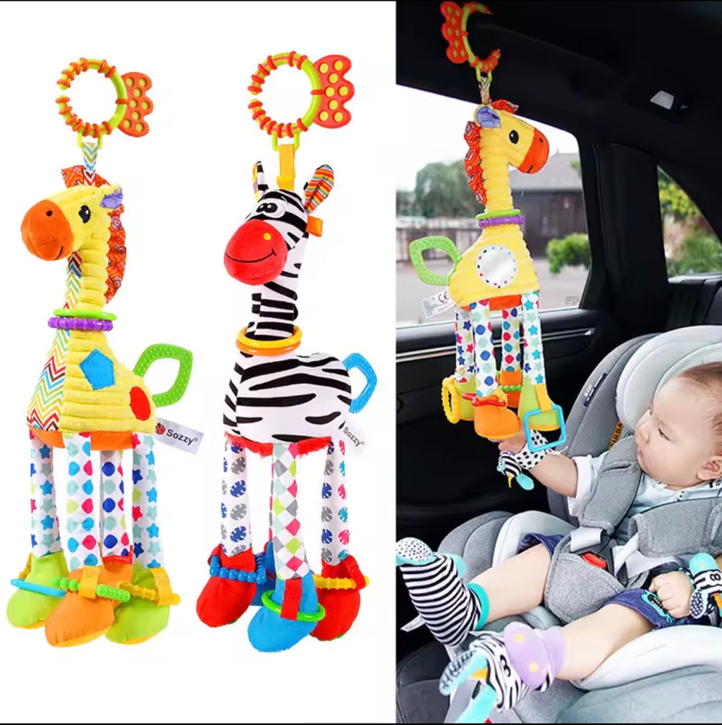 Soft Giraffe & Zebra Plush Rattle with Teether