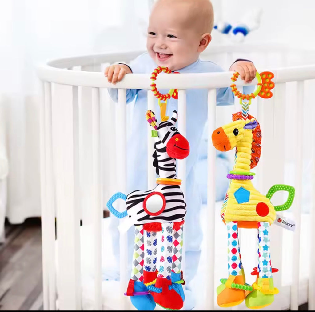 Soft Giraffe & Zebra Plush Rattle with Teether