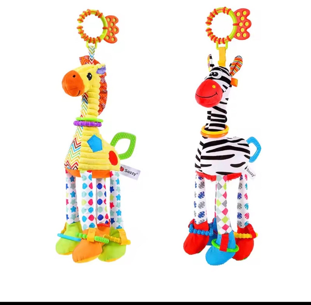 Soft Giraffe & Zebra Plush Rattle with Teether