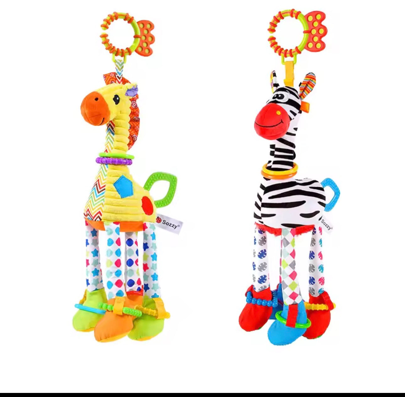 Soft Giraffe & Zebra Plush Rattle with Teether