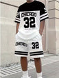 Men's Chicago-Themed Relaxed Set Size 32 Printed T-Shirt and Shorts Set