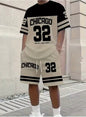 Men's Chicago-Themed Relaxed Set Size 32 Printed T-Shirt and Shorts Set
