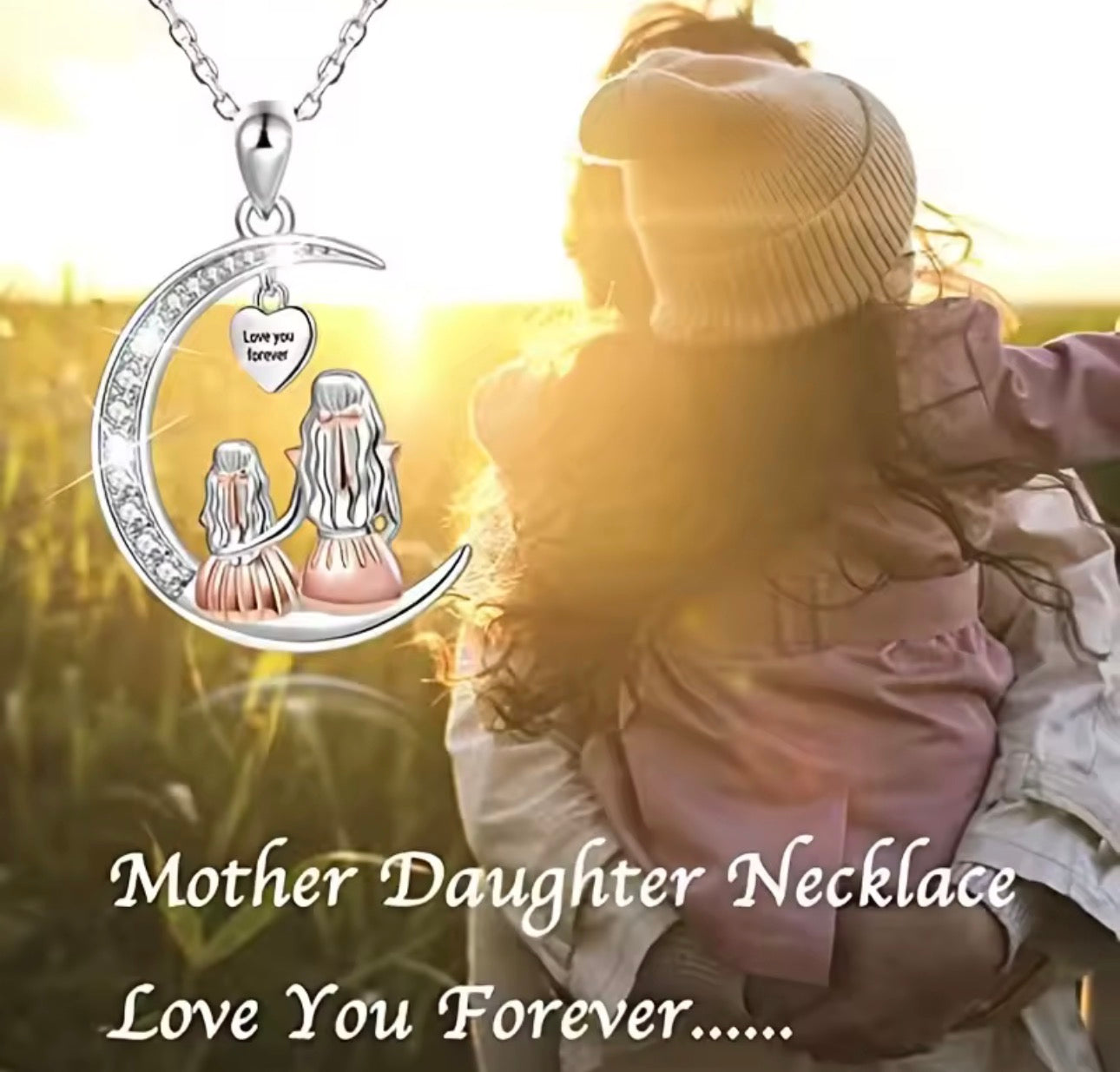 Mother & Daughter “Love You Forever” Moon Necklace