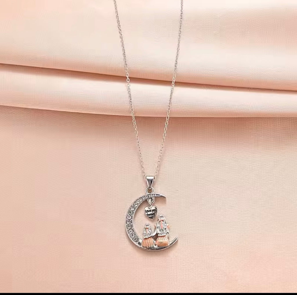 Mother & Daughter “Love You Forever” Moon Necklace