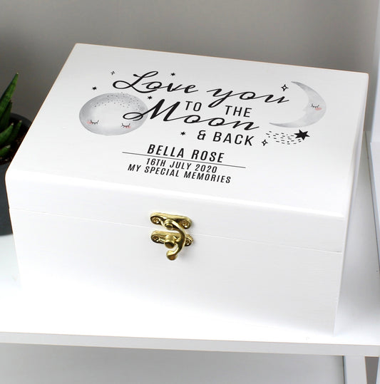 Personalised Baby To The Moon and Back White Wooden Keepsake Box