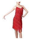 Women Sequin Tassel Dress Dancewear Fringe Latin Dance Dress for Club TangoRedM