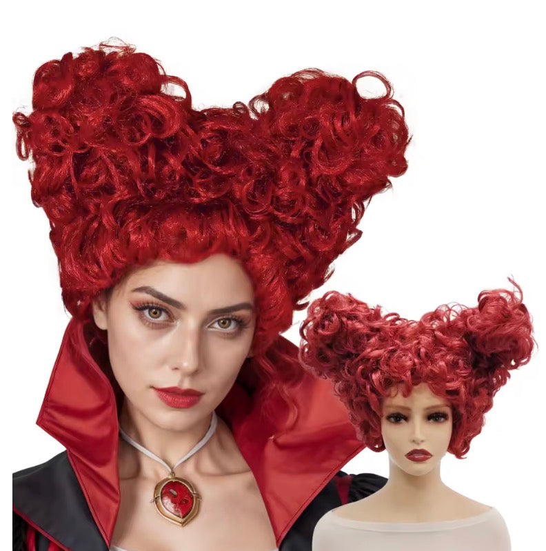 Red Queen Short Curly Synthetic Wig with Two Buns