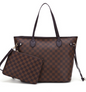 Checkered Tote Shoulder Bag Purse PU Leather Handbag