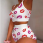 Love Printed Lace Sling Crop Tops and Shorts Summer 2-Piece Pyjama Set