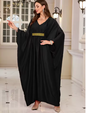 Plus Size Moroccan Print V-Neck Batwing Kaftan Loose Fit Beach Dress
