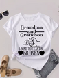 Grandma and Grandson Print Crew Neck T-shirt