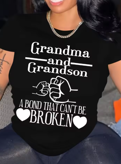 Grandma and Grandson Print Crew Neck T-shirt