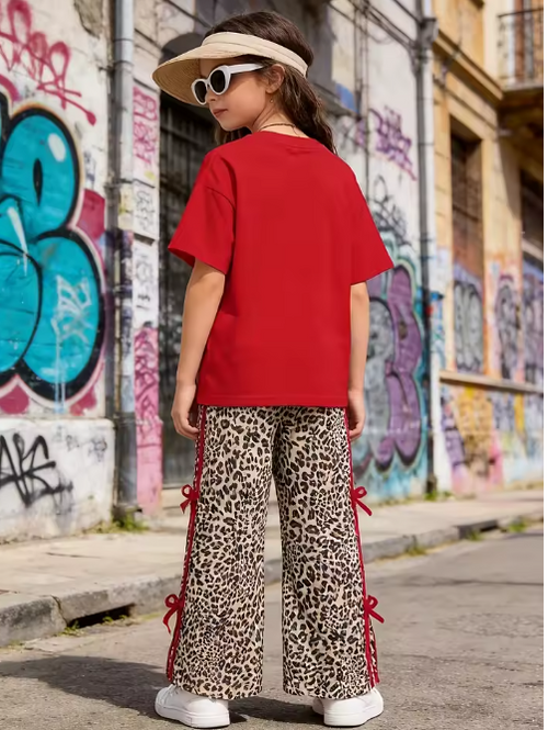 Girls' Leopard Print Bow Co-Ord Set