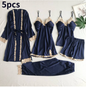 5pcs Women Lace Satin Silk Pyjamas Set