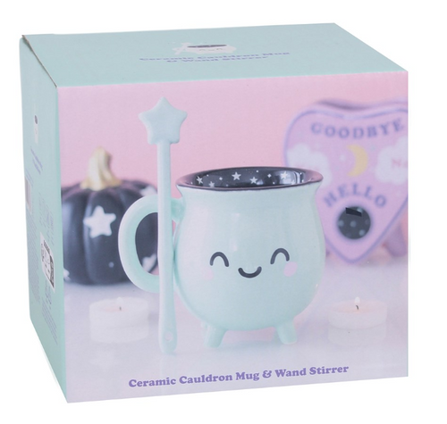 Mint Green Cauldron Mug with Wand Stirrer