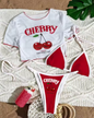 Cherry 3-Piece Bikini Set with Cover-Up