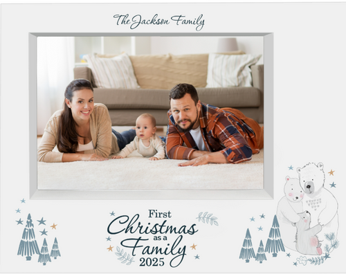 Personalised Polar Bear '1st Christmas As A Family' 5x7 Box Photo Frame