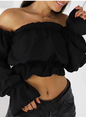 Off-Shoulder Frill Sleeve Crop Top