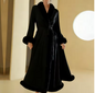 Feather Trim Long Satin Robe