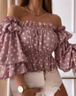Off-Shoulder Frill Sleeve Crop Blouse