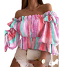 Off-Shoulder Frill Sleeve Crop Blouse