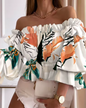 Off-Shoulder Frill Sleeve Crop Blouse
