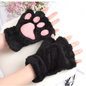 Cute Plush Cat Paw Fingerless Gloves