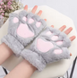 Cute Plush Cat Paw Fingerless Gloves
