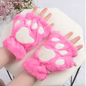 Cute Plush Cat Paw Fingerless Gloves