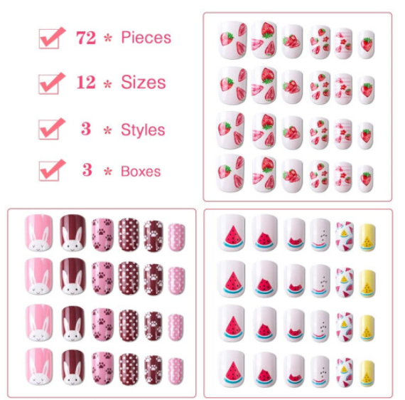 72pcs Kids Pre-glued Full-Cover Artificial Nails
