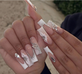 24 Long Square French Tip 3D Butterfly Flower Press On False Nails