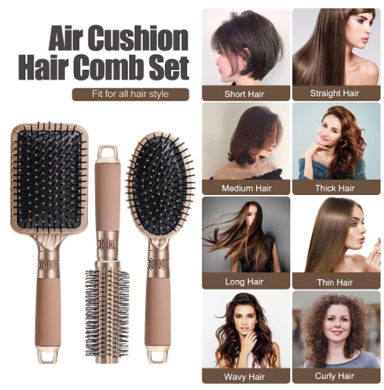 Hairbrush Set with Detangle Nylon Pin Massage Paddle Brush Pad Hair Comb