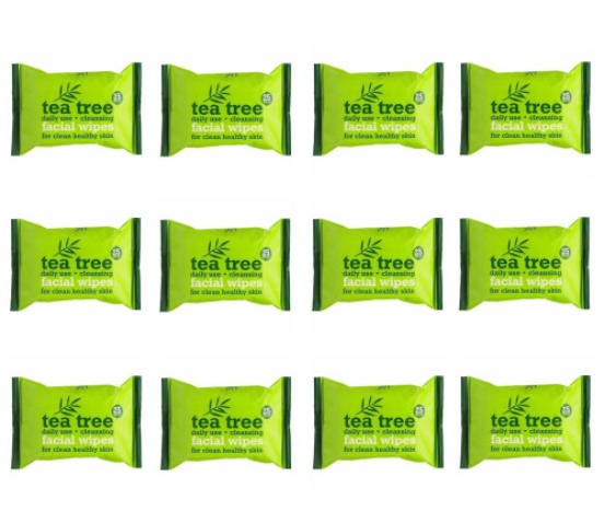 Tea Tree Daily Use Cleansing Facial Face Make Up Wipes (12 x 25 Packs)